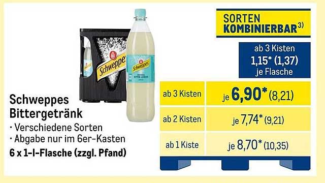 Schweppes Bittergetränk 6 x 1-l-Flasche (zzgl. Pfand)