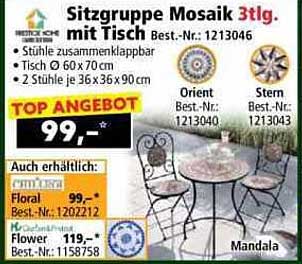 Sitzgruppe Mosaik 3tlg. mit Tisch