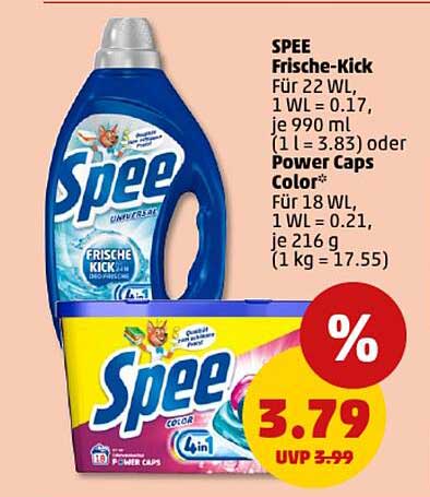 SPEE Frische-Kick Waschmittel und Power Caps Color im Angebot