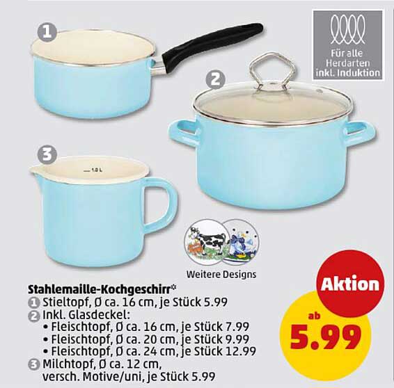Stahlmaillle-Kochgeschirr in verschiedenen Designs