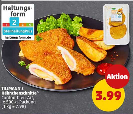 TILLMANN’S Hähnchenschnitte Cordon-bleu-Art, je 500-g-Packung