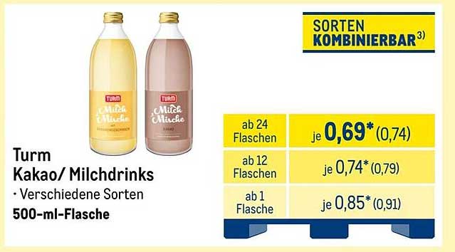 Turm Kakao-/Milchdrinks – verschiedene Sorten 500-ml-Flasche