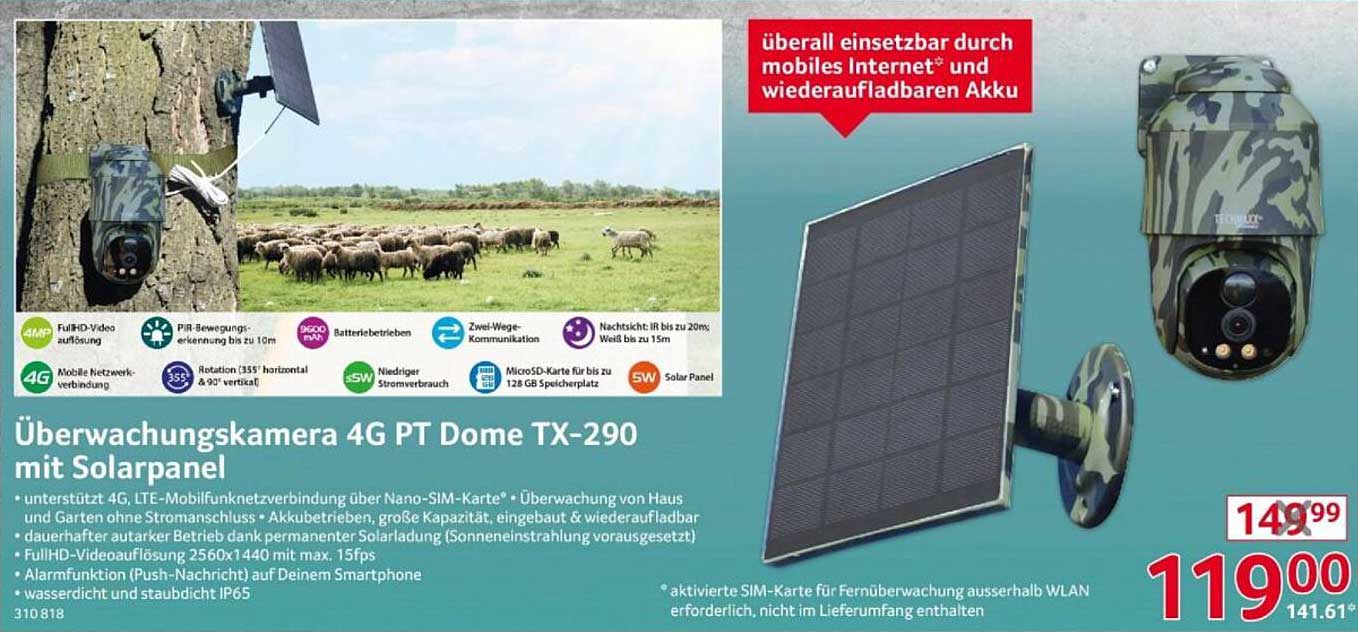 Überwachungskamera 4G PT Dome TX-290 mit Solarpanel