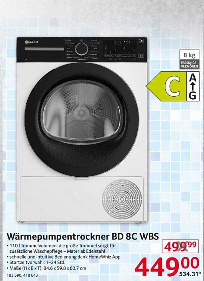 Wärmepumpentrockner BD 8C WBS
