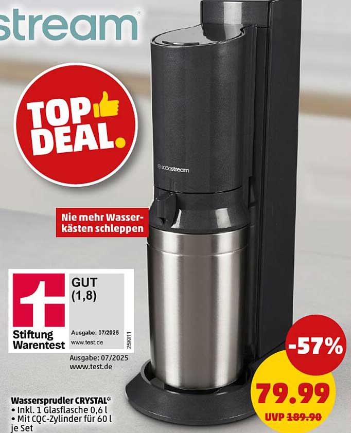 Wassersprudler CRYSTAL mit 1 Glasflasche 0,6 l und CQC-Zylinder für 60 l
