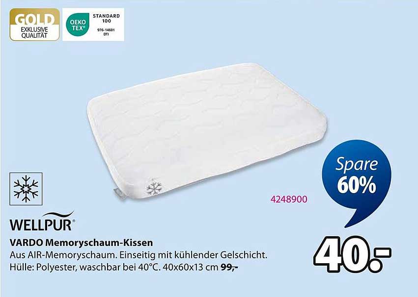 WELLPUR Vardo Memoryschaum-Kissen - jetzt nur 40€!