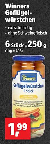 Winners Geflügelwürstchen - Extra knackig, ohne Schweinefleisch