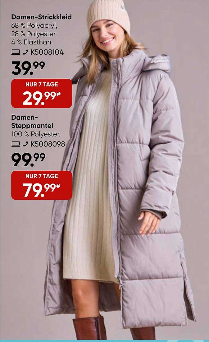 Damen-Strickkleid
Damen-Steppmantel
