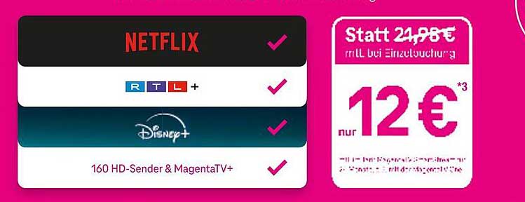 MagentaTV mit Netflix, RTL+ und Disney+ für nur 12 €