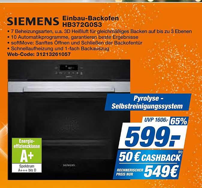 SIEMENS Einbau-Backofen HB372G0S3
