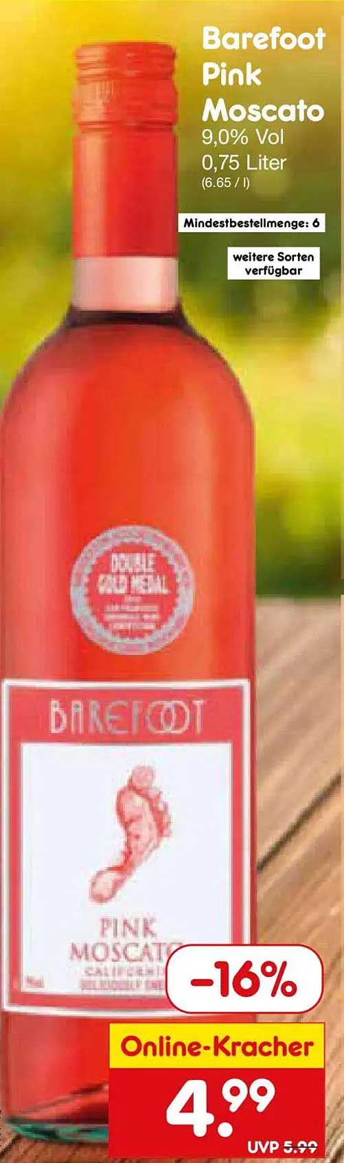 Barefoot Pink Moscato 9,0% Vol 0,75 Liter