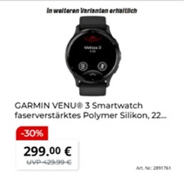 GARMIN VENU® 3 Smartwatch faserverstärktes Polymer Silikon, 22...