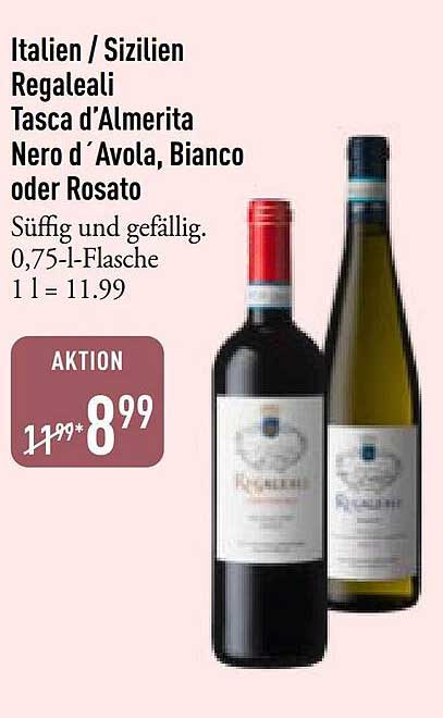 Italien / Sizilien Regaleali Tasca d'Almerita Nero d´Avola, Bianco oder Rosato