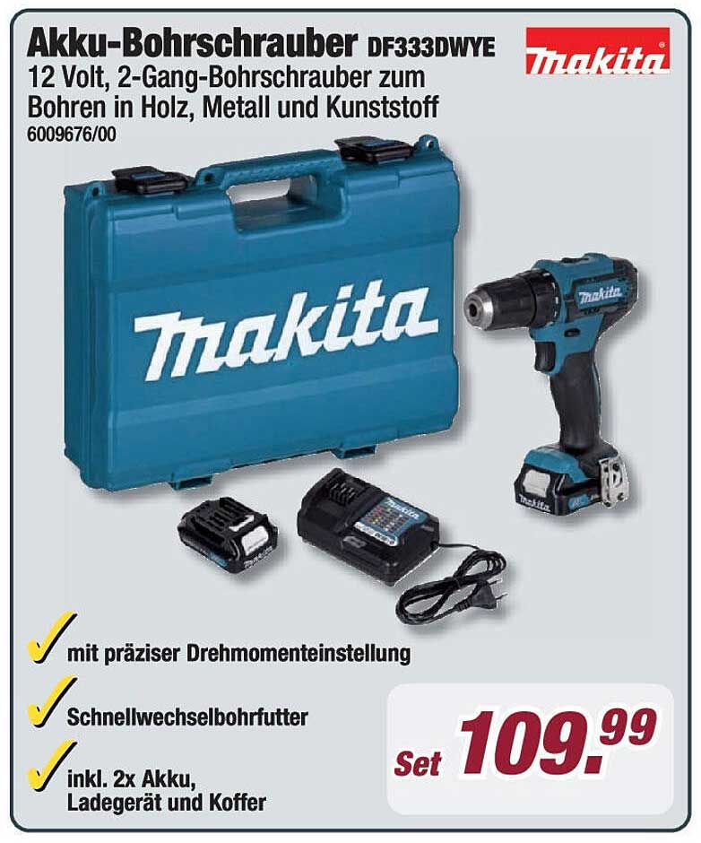 Akku-Bohrschrauber DF333DWE von Makita - 12 Volt, 2-Gang
