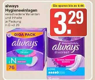 always Hygieneeinlagen - verschiedene Varianten und Inhalte