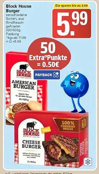 Block House Burger - verschiedene Sorten, aus Rindfleisch gefrostet, 320-500g