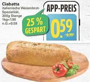 Ciabatta italienische Weizenbrot-Spezialität, 300g Stange
