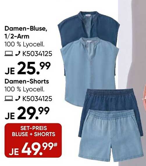 Damen-Bluse, 1/2-Arm und Damen-Shorts – Set für 49,99 €