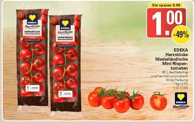 EDEKA Herzstücke Niederländische Mini Rispen-Tomaten 400 g