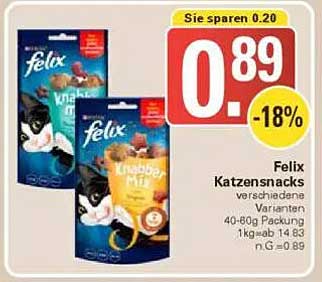 Felix Katzensnacks verschiedene Varianten 40-60g Packung