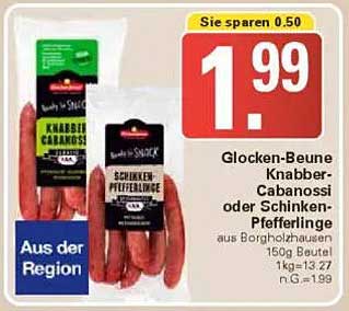 Glocken-Beune Knabber-Cabanossi oder Schinken-Pfefferlinge 150g Beutel