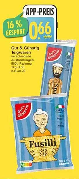 Gut & Günstig Fusilli Teigwaren 500g