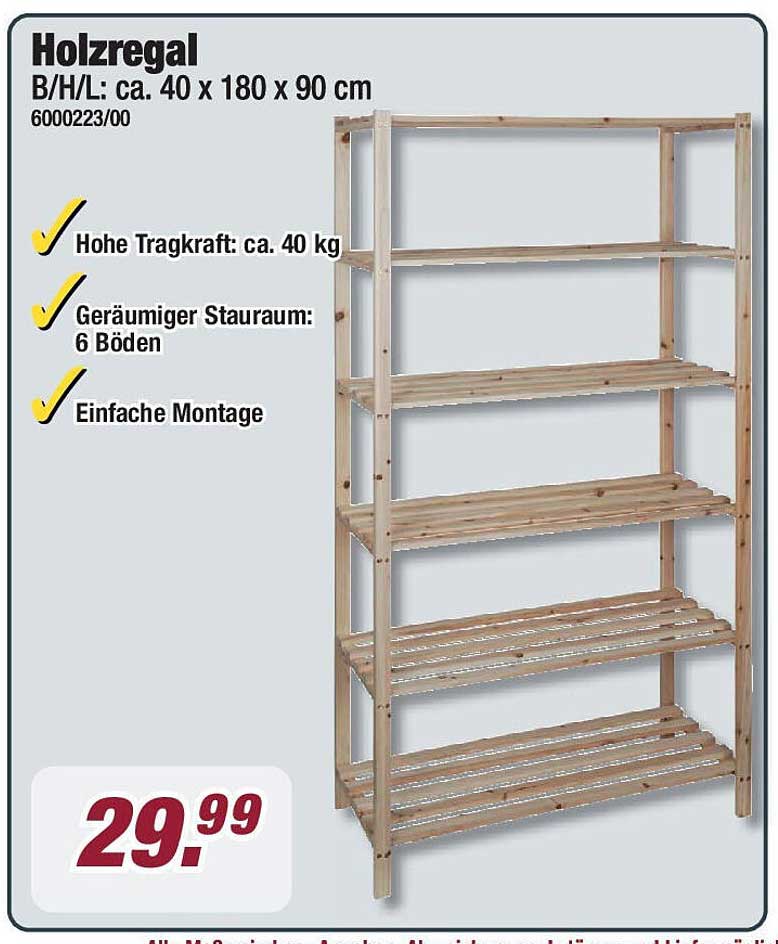 Holzregal B/H/L: ca. 40 x 180 x 90 cm