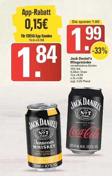 Jack Daniel's Mixgetränke – verschiedene Sorten