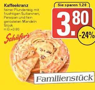 Kaffeekranz feiner Plunderteig mit fruchtigen Sultaninen, Persipan und fein gerösteten Mandeln