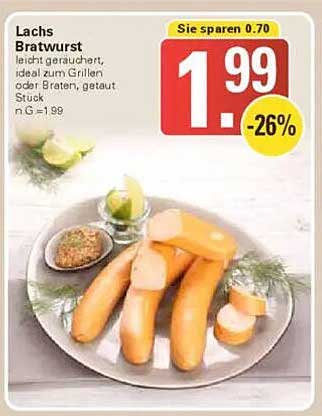 Lachs Bratwurst - leicht geräuchert, ideal zum Grillen oder Braten