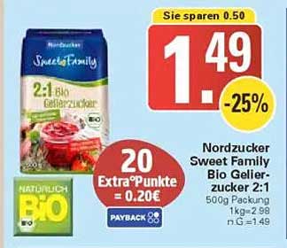 Nordzucker Sweet Family Bio Gelierzucker 2:1, 500g Packung