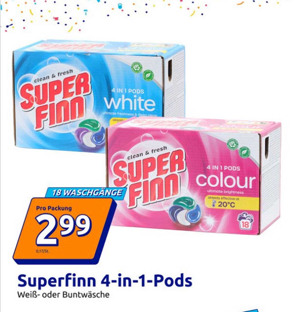 Superfinn 4-in-1-Pods Weiß- oder Buntwäsche