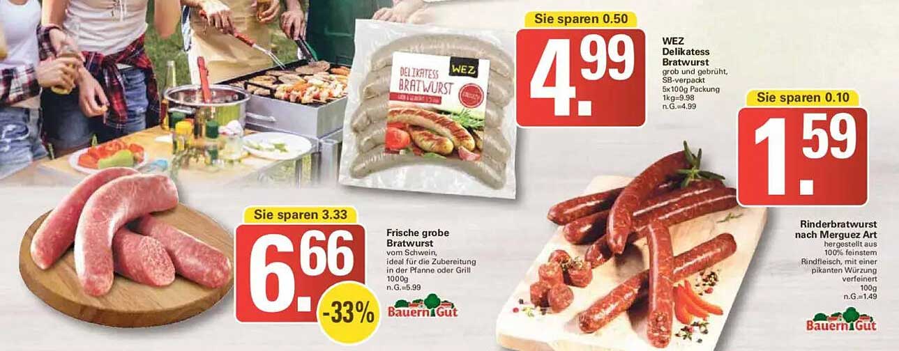 WEZ Delikates Bratwurst, 1 kg, 5er Packung