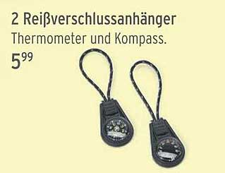 2 Reißverschlussanhänger Thermometer und Kompass