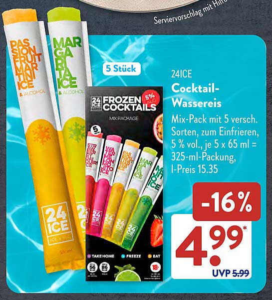 24ICE Cocktail-Wassereis Mix-Pack mit 5 verschiedenen Sorten