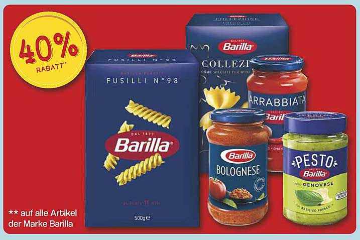 40% Rabatt auf alle Artikel der Marke Barilla