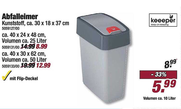 Abfalleimer mit Flip-Deckel - 10 Liter