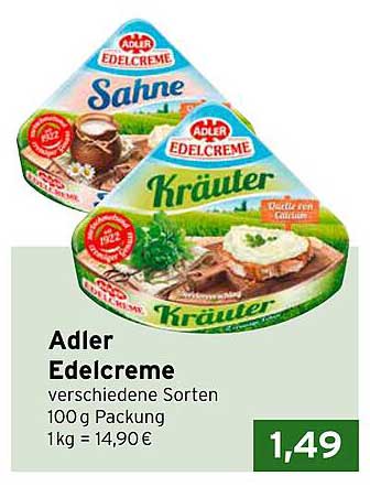 Adler Edelcreme verschiedene Sorten 100 g Packung