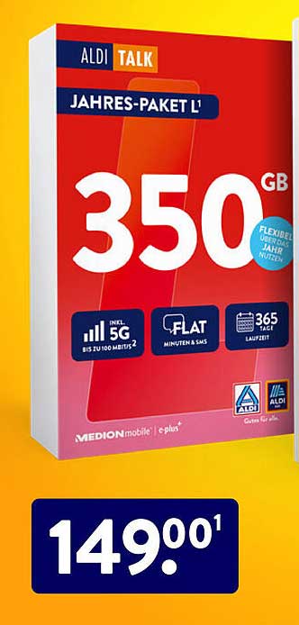 ALDI TALK Jahres-Paket L - 350 GB für 149,00 €