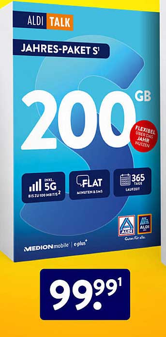 ALDI TALK Jahres-Paket S – 200 GB für nur 99,99 €