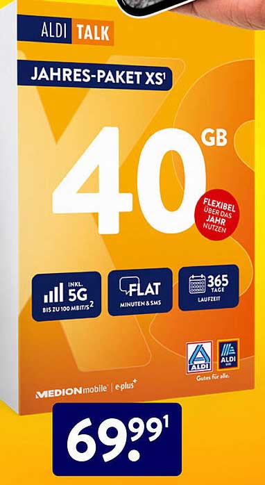 ALDI TALK Jahres-Paket XS mit 40 GB Datenvolumen