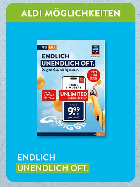 ALDI TALK UNLIMITED – 1GB für nur 9,99 € pro Woche!