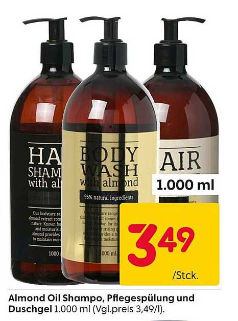 Almond Oil Shampoo, Pflege-Spülung und Duschgel 1.000 ml