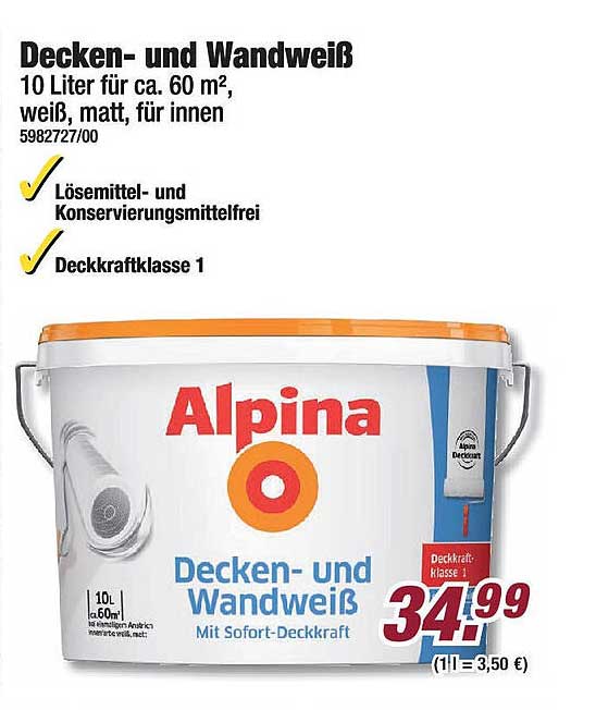 Alpina Decken- und Wandweiß 10 Liter für ca. 60 m²