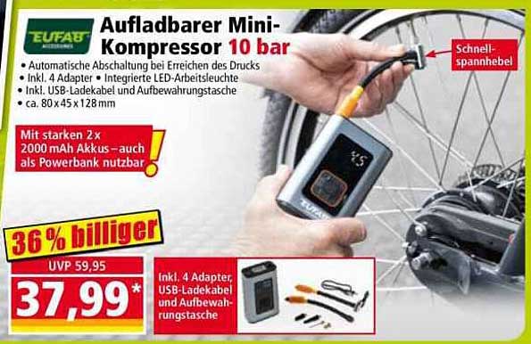 Aufladbarer Mini-Kompressor 10 bar