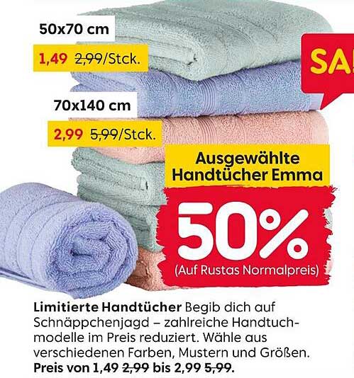 Ausgewählte Handtücher Emma - 50% Rabatt auf Rustas Normalpreis