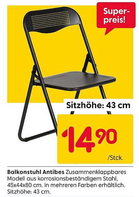 Balkonstuhl Antibes - Zusammenklappbares Modell aus korrosionsbeständigem Stahl