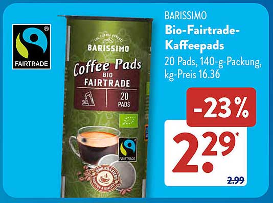 BARISSIMO Bio-Fairtrade-Kaffeepads 20 Pads, 140-g-Packung