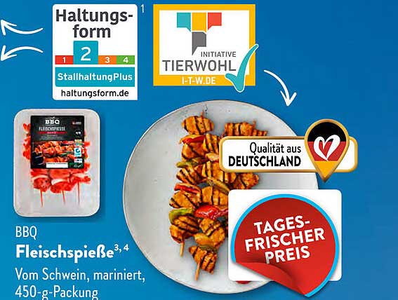 BBQ Fleischspieße, 450-g-Packung - Vom Schwein, mariniert