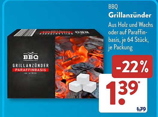 BBQ Grillanzünder, Aus Holz und Wachs oder auf Paraffin-basis, je 64 Stück, je Packung